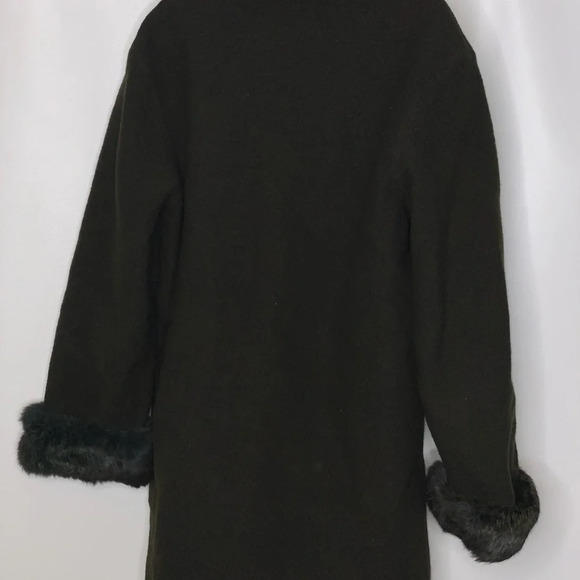 Hilary Radley women’s green wool coat fur trim 8 - Picture 3 of 4